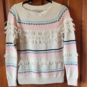 Loft Sweater Boat Neck Fringed 100% Cotton